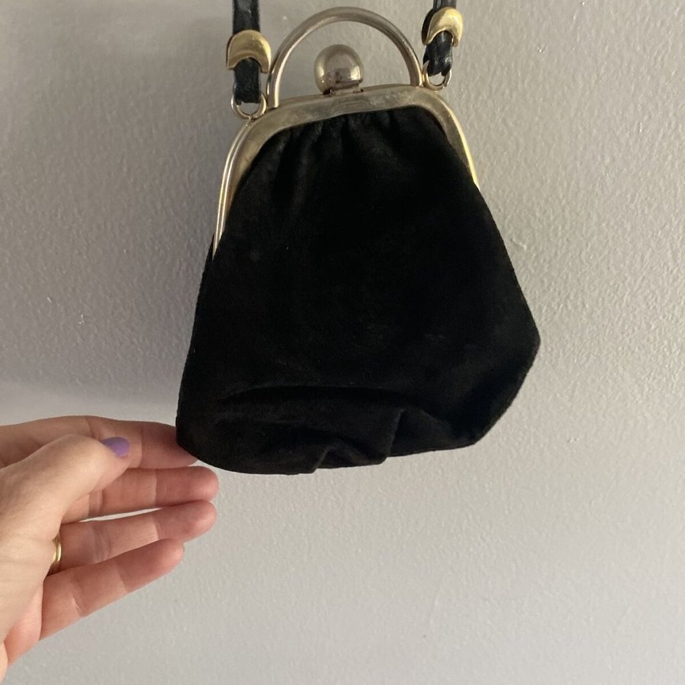 RARE Vintage Antique Evening Bag Italian Leather Suede Clasp Vgc - Picture 10 of 10